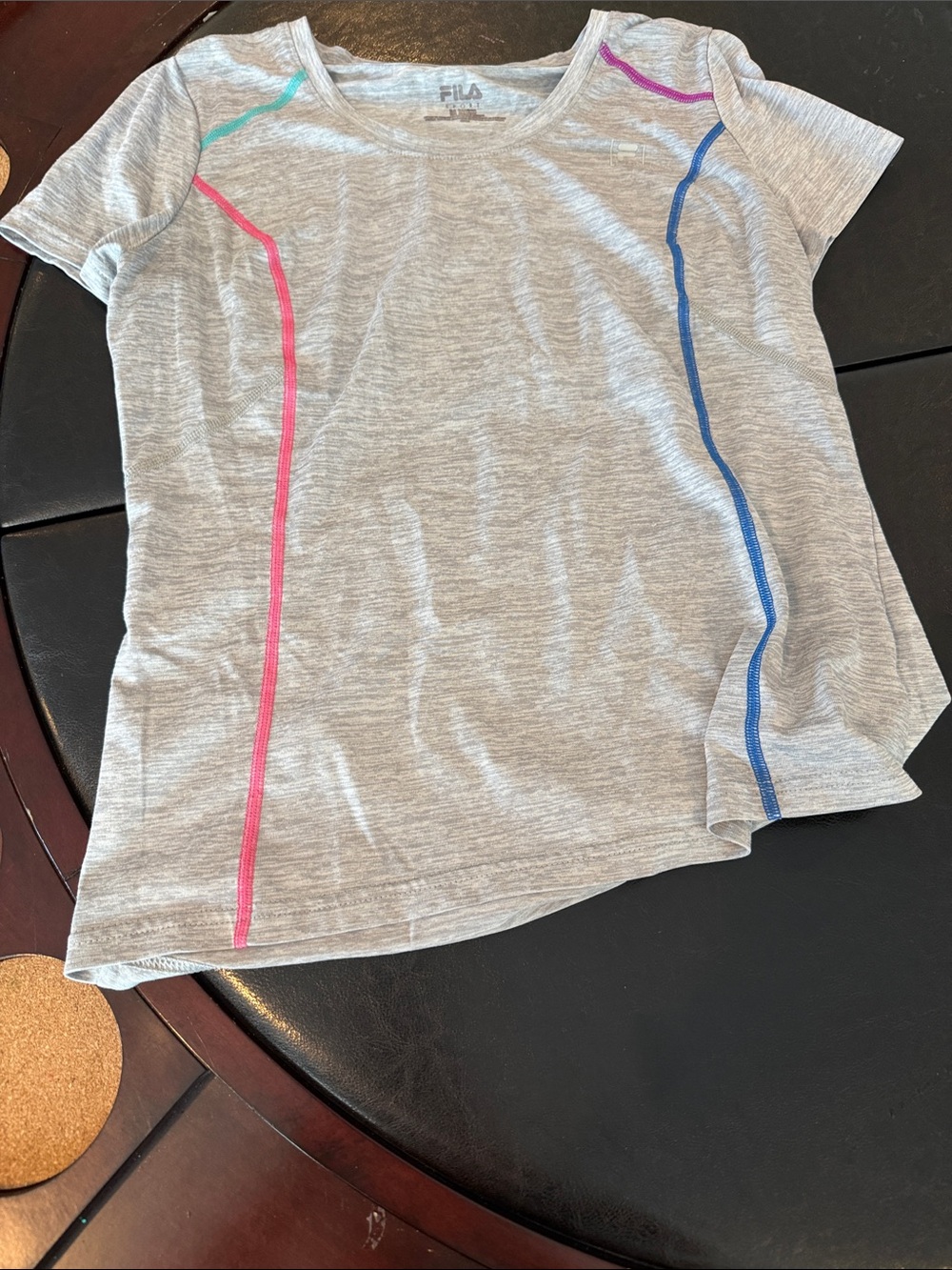 Fila Girls' Light Gray Short Sleeve Tee with Pink, Blue & Teal Accents